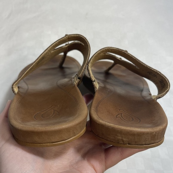 Olukai Lala Thong Sandals Brown Leather Womens 9 EU 39 - Picture 6 of 8